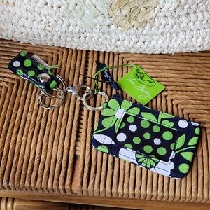 Vera Bradley Green Dot Floral Card Case and Key Fob